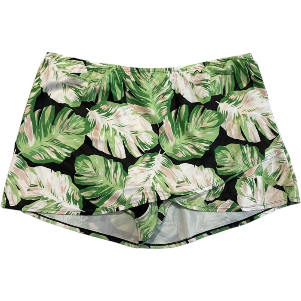 Cacique Swim Skirt Tropical Monstera Leaf Print Green Black Size 28 NWT 610870